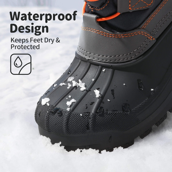 Kids Waterproof Shell Bottom Snow Boots - NAVY GREY ORANGE - 1